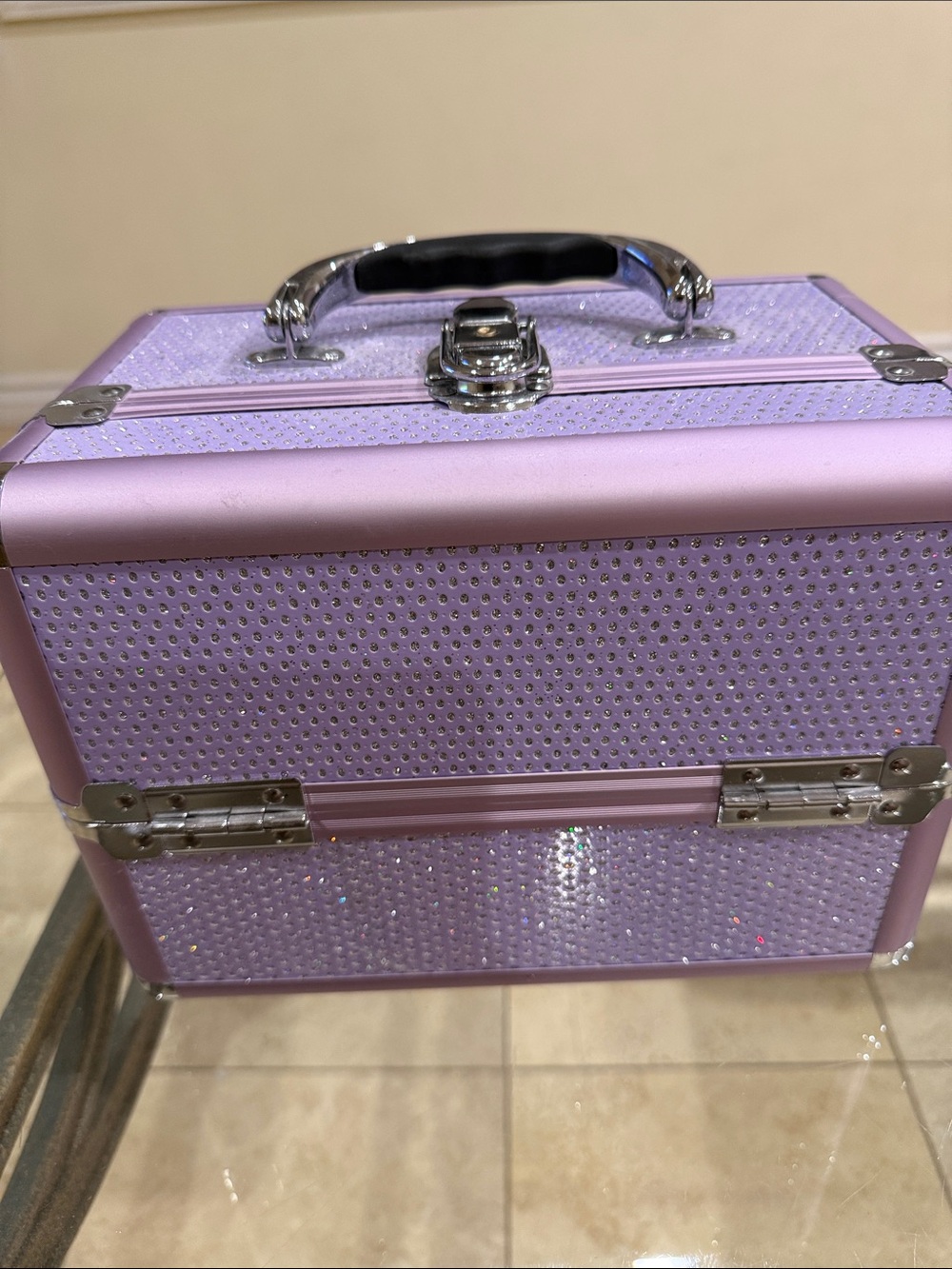 Purple Jewelry and Makeup Train Case with Sparkle Finish
